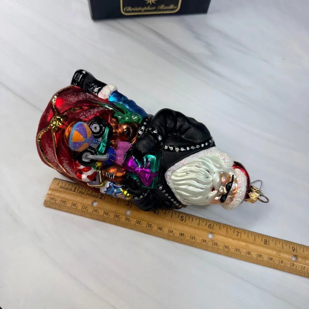 Christopher Radko Harley-Davidson Biker Santa Glass Christmas Ornament with Box
